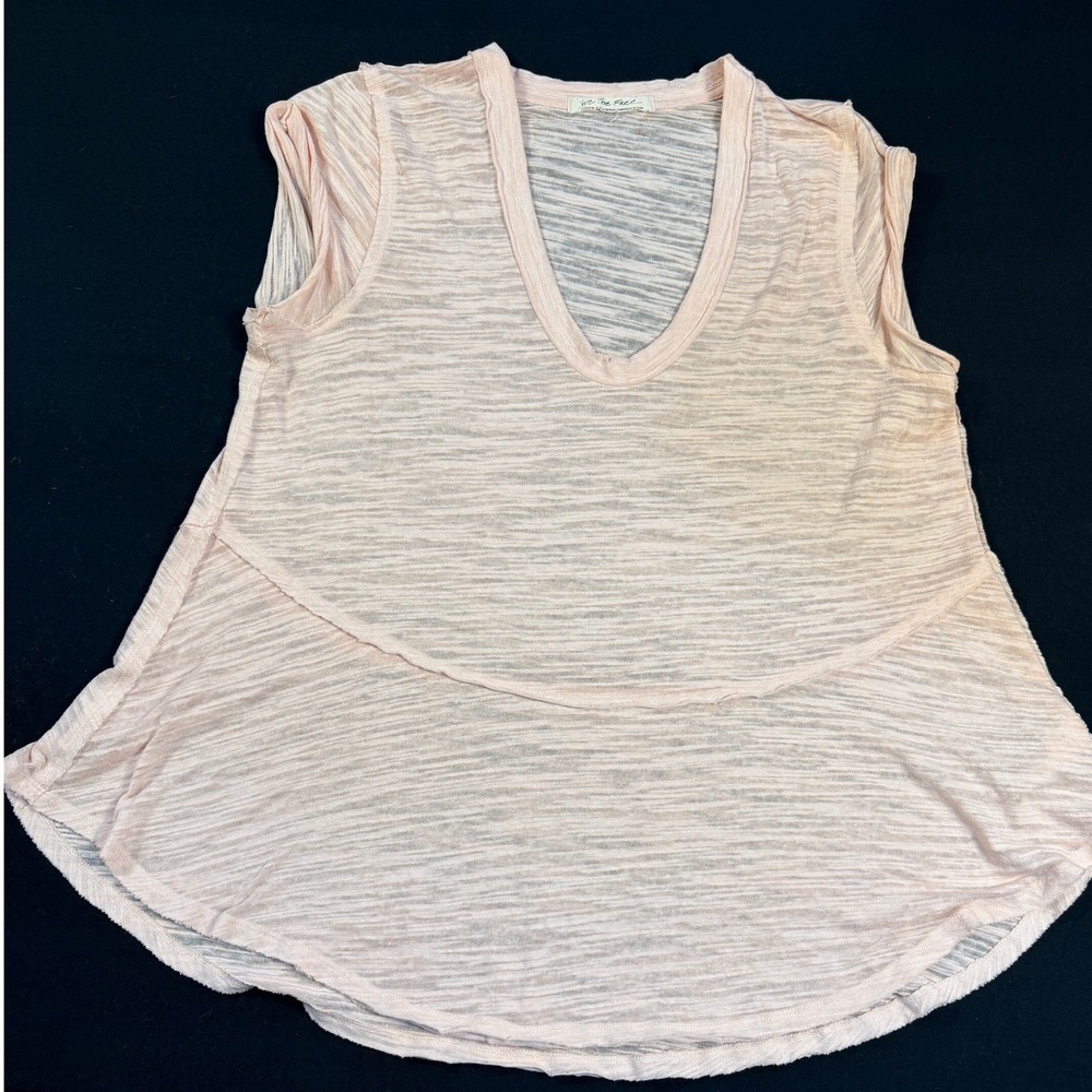 We The Free Pink Slub Knit V-Neck Flared‎ Tank Top Medium Boho Staple Minimalist